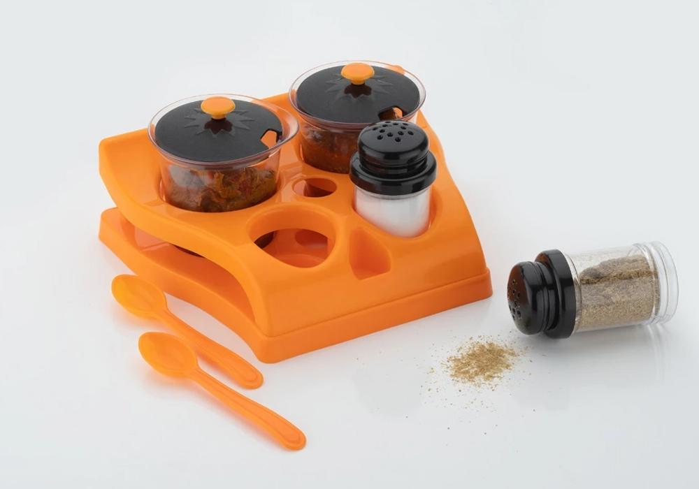 0078 Plastic Aachar Pickle Container/Chutney/Mukhwas Tray/Masala Tray/Dining Spice Stand (Set of 4 Jar, 2 Spoon, 1 Tray,) - SkyShopy 0078 Plastic Aachar Pickle Container/Chutney/Mukhwas Tray/Masala Tray/Dining Spice Stand (Set of 4 Jar, 2 Spoon, 1 Tray,) - SkyShopy